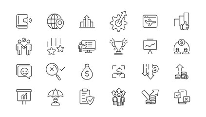 Assessment and analytics linear icons collection.Set of thin line web icon set, simple outline icons collection, Pixel Perfect icon set.