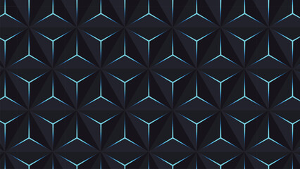 Seamless 3d geometric pattern, abstract blue triangular shapes with a glowing light blue color, polygonal concept background. Vector illustration