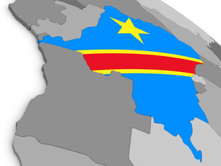 Map of Democratic Republic of Congo with embedded national flag. 3D illustration