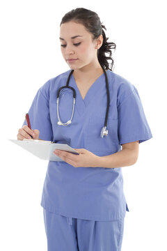 Stock image of a female health care worker isolated on white background