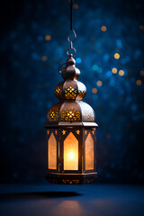 Lantern with night light background for the Muslim feast of the holy month of Ramadan Kareem