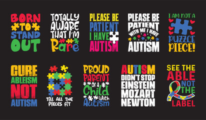 Autism T shirt Design Bundle, Vector Autism T shirt  design, Autism shirt,  Autism typography T shirt design Collection