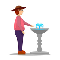 Little boy  washing hands with soap under running water, hygiene concept, cartoon vector illustration isolated on white background. Boy washing hands, hygiene, health care concept