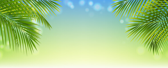 Poster With Green Palm Leaves And Blur