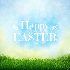 Happy Easter Card With Grass With Gradient Mesh, Vector Illustration