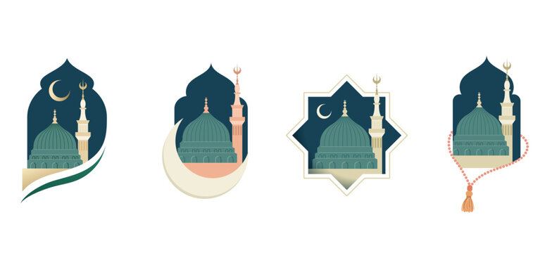 Mawlid al-Nabi, Prophet Muhammad's Birthday banner, poster and greeting card with the Green Dome of the Prophet's Mosque