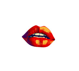 beautiful female lips with yellow reflection on a white background. Vector illustration