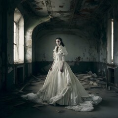 Couture fashion Wedding Dresses Photoshoot abandoned hospitalrealistic 