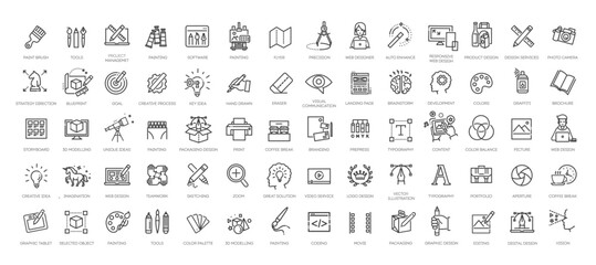 Set of thin line web icons of graphic design and project workflow - 617538349