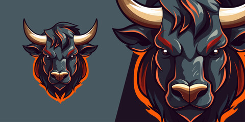 Dynamic Bull Head Logo Mascot: Powerful Illustration Vector Graphic for Sport and E-Sport Teams