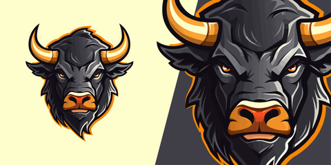 Aggressive Bull Head Logo Mascot: Fierce Illustration Vector Graphic for Sport and E-Sport Teams