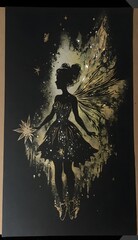 watercolor fairy metallic ink and glitter acrylic marginalia on black drawing paper 