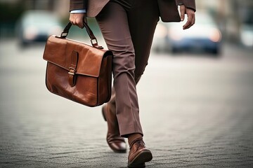 Businessman walking on the street with briefcase in his hand