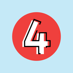 Number 4. numbering. number them. queue. a list with a number. counter. calculator. vector illustration. on a colored background. red circle. black outline of the number.
