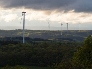 Beautiful forest landscape with windmills in saarland germany europe