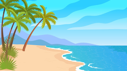 Fototapeta na wymiar Colorful summer tropical island beach vector illustration