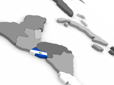Map of El Salvador with embedded national flag. 3D illustration
