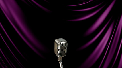 3D Illustration Abstract Purple Background with Microphone
