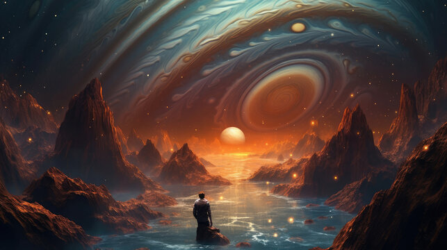 Jupiter in space in the style of joel robinson HD, Background