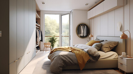 Fototapeta na wymiar The modern minimalist style small bedroom HD, Background