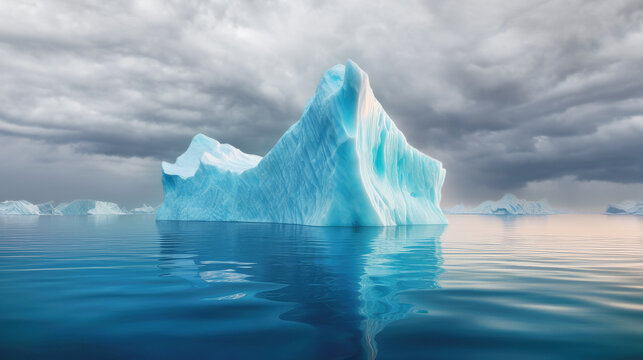 Melting iceberg in the ocean, polar ice caps. The concept of climate change, the loss of ice, and global warming. Banner. Copy space