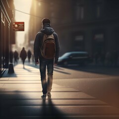 stock image of someone walking across the street realistic hd raytracing 