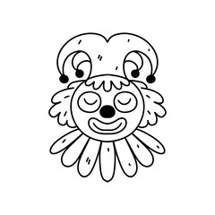 Funny clown face. Hand drawn doodle style. Vector illustration isolated on white. Coloring page.