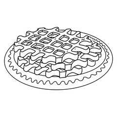 Waffles on a dish. Hand drawn doodle style. Vector illustration isolated on white. Coloring page.