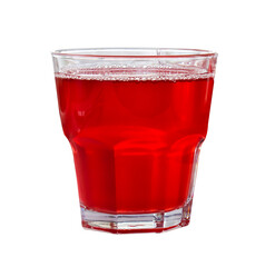 Strawberry flavor soft drink in clear glass isolated on transparent background. Single glass with...