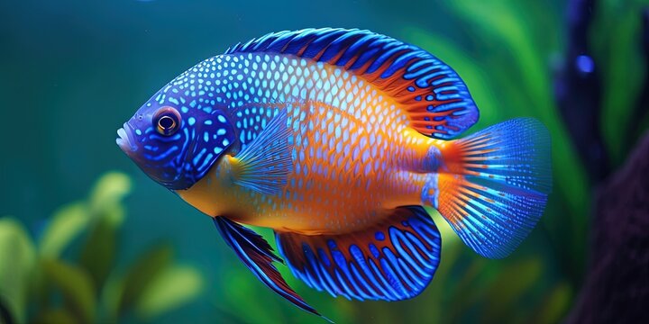 Vivid tropical fish in neon colors in the water