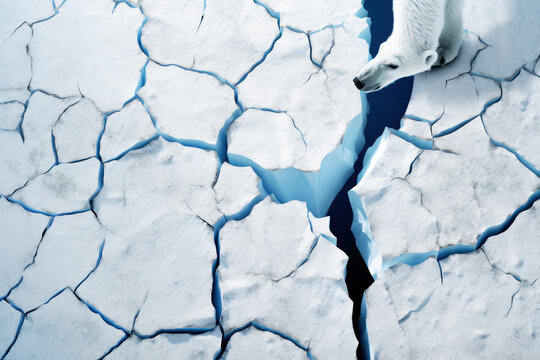 Greenland Ice Sheet And Polar Bear. Climate Change. Icebergs From Glaciers In Arctic Nature Landscape On Greenland. Melting Of Glaciers And The Greenland Ice Sheet Is A Cause Of Sea Levels Rise