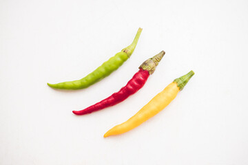 Hot chili peppers on white background