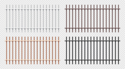 Various shiny metal prison bars collection. Realistic detailed jail cage, prison iron fence. Criminal background mockup. Vector illustration