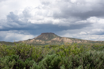 Volcanic mountain table top in the distance