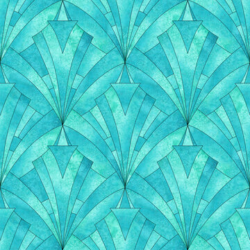 Fototapeta Art deco style geometric forms multicolor seamless pattern background