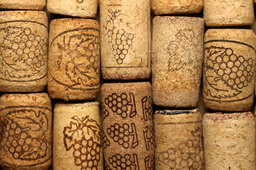 Closeup pattern background of many different wine corks, wine corks background, different wine...