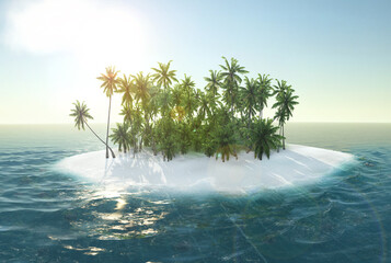 sea tropical island palm trees sun landscape 3d rendering