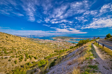 Fototapeta na wymiar Aerial panorama of Trogir and Kastela bay, Dalmatia, Croatia