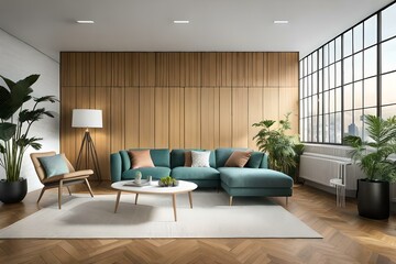 Naklejka na ściany i meble living room interiorgenerated by AI technology 