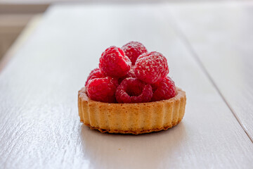 Homemade shortbread raspberry dough. Tartlets with fresh
