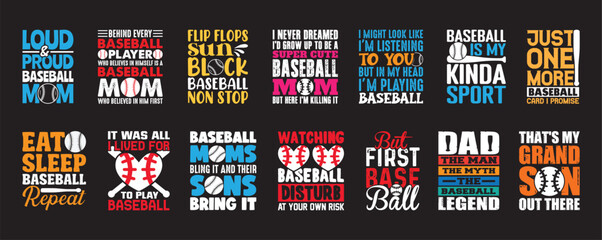 Naklejka premium Baseball T shirt Design Bundle, Vector Baseball T shirt design, Baseball shirt, Baseball typography T shirt design Collection