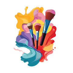 Abstract image of make up brush kit with smashed isolated illustration