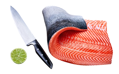 Steak of red fish salmon for sushi food menu, isolated. PNG