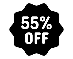 Discount icon. 55% off icon. 55% sale symbol. Percent pictogram, flat vector sign. Percentage vector icon.