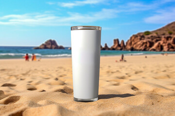 Coastal Bliss: Sip and Soak in Serenity with a White Cup on the Beach