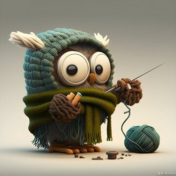 little fluffy owl doing crotchet cartoon style Wakfu style dofus style 