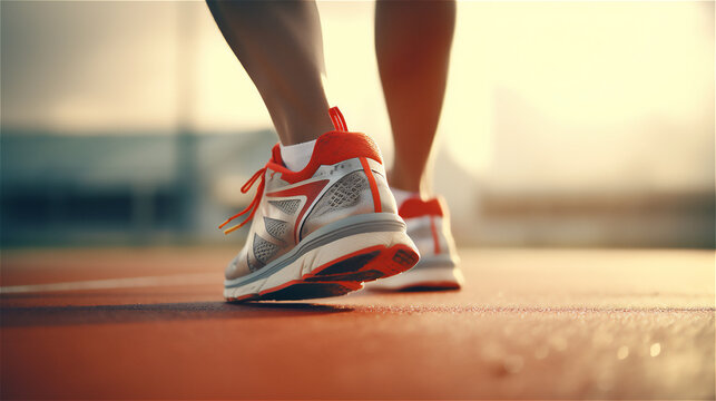 Close up of Runner Sport shoes Sprint Running on Track. Generative AI