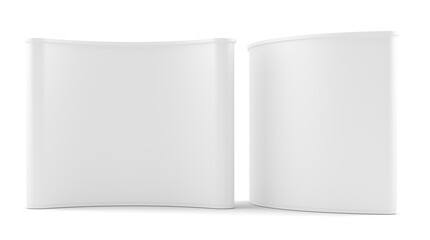 Two trade exhibition round stand. Advertising space on white background. Isolated. 3D rendering © Designpics