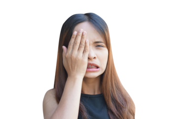 Unveiling the toll of long hours and digital work, witness the pain in a woman's eyes as she gazes into the world of screens and fatigue. A poignant portrayal of modern work life