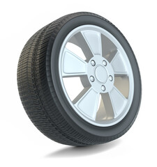 Obraz premium High Quality Car Wheel, Isolated on White Background. 3D Rendering